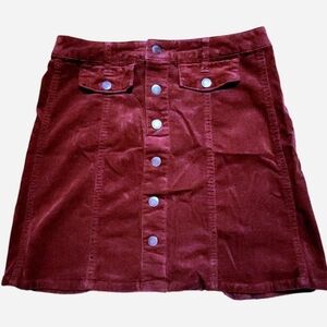 burgundy corduroy mini skirt with button front